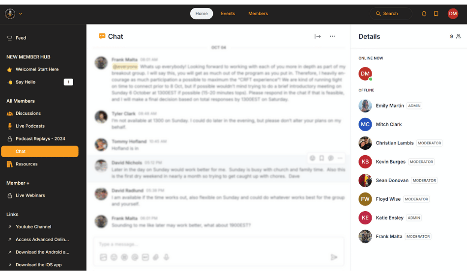 Member Chat Section Landing Page